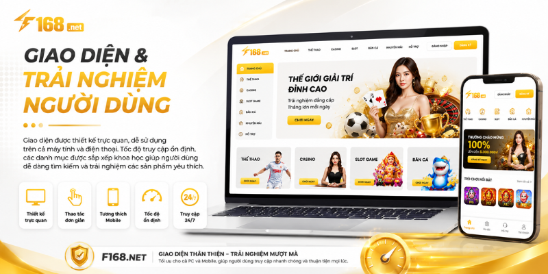 F168.net có giao diện và trải nghiệm cực tối ưu